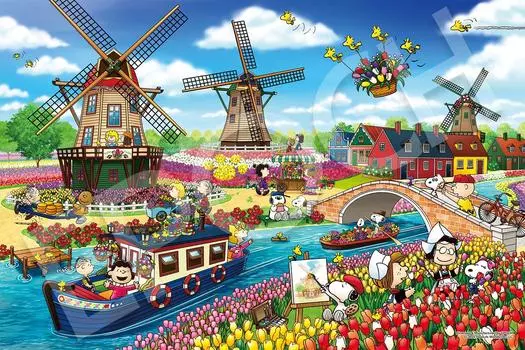 Пазл Epoch 1000 элементов PEANUTS Snoopy Snoopy Tulip Field x с клеем и шпателем с купоном для подсчета очков EPOCH (50 75см) 12-623с