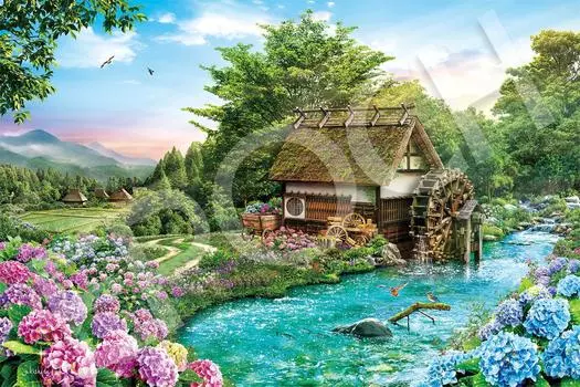 Пазл EPOCH из 1000 деталей Элегантная коллекция Утро на водяной мельнице x с клеем и шпателем, в комплект входит билет для подсчета очков Иллюстрация/Искусство (50