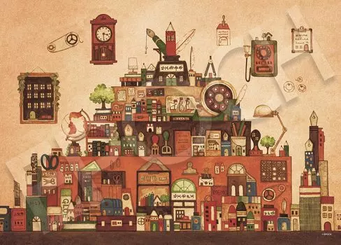 Пазл EPOCH из 500 деталей Канцелярские принадлежности Noriko Nishimura Kingdom x с лопаточкой, в комплект входит билет на подсчет очков EPOCH Иллюстрация/Искусство (38 53см) 06-525s Клей,