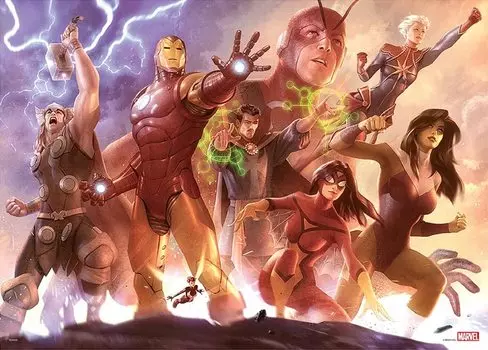 Пазл из 1000 деталей Marvel Avengers Team Iron Man Gyutto Series [Чисто белый] (38,2x53,2см)