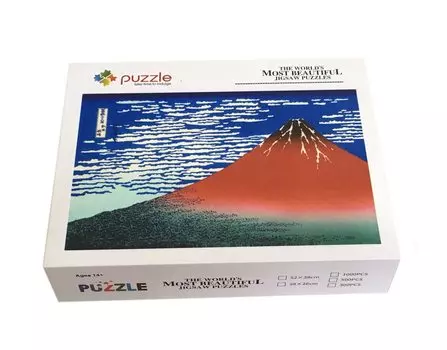 Пазл из 1000 деталей, мини-часть, размеры готового элемента 38 x 26 см. Виды горы Фудзи «Ясный ветер» Укиё-э, тридцать шесть гор.