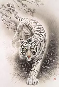 Пазл из 450 деталей, мастер-сертификат, шедевр, Белый тигр, маленькая деталь (26x38см)