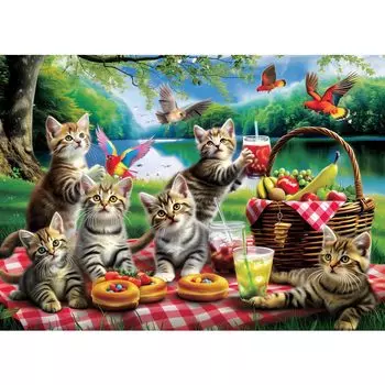 Пазл MISITU 1000 элементов головоломки Пейзаж Картина Кот Животное Домашнее животное Подарок День рождения Рождество Стильный интерьер Кот Чаепитие x (50 70см)