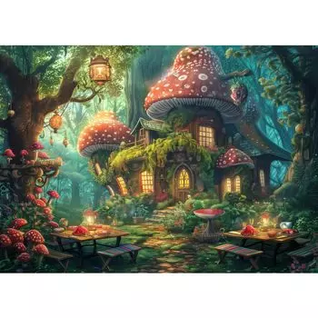 Пазл MISITU 1000 элементов головоломки Пейзаж Лес Здание Фэнтези Подарок День рождения Рождество Стильный интерьер Лес Банкет x 70 (50 см) зелёный