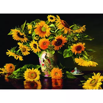 Пазл «Ваза с павлином и подсолнухами» PS501, популярные корейские пазлы