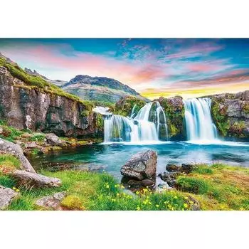 Пазл - закат и изумрудный водопад, 1000 деталей, смешанный товар Пазл, Детские игры, Развивающие игрушки