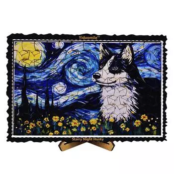Пазл «Звездная ночь Хаски», деревянная головоломка, пазл высокой сложности особой формы, сборная игрушка, день рождения