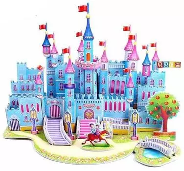 Пазлы Детские развивающие игрушки DIY 3D головоломки для детей и взрослых Дом-замок для девочек синий