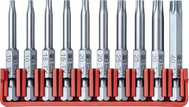 PB SWISS TOOLS 10 Piece Set E6 Bit Series Stepped Hex Lobe Bit Set with Bit Holder 1/4HEX E6.705CN
