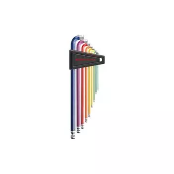PB SWISS TOOLS 2222LH-10RB Long rainbow hex wrench set with multi-angle ball