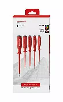 PB SWISS TOOLS 5 Piece Swiss Grip Insulated Flathead Screwdriver Set Paper Box 58538.CBB