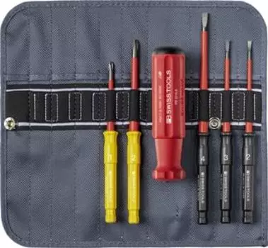 PB SWISS TOOLS 6 Piece Set 5215 Insulated Driver Blade Series Insulated Driver Blade Set with Roll Case (Minus/Phillips) 5216.SU