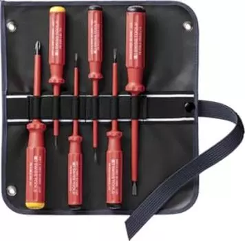 PB SWISS TOOLS 6 piece set Swiss classic handle type insulated screwdriver set with roll case (flathead/Phillips) 5542.SUGY
