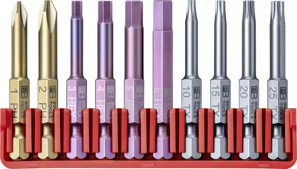 PB SWISS TOOLS Набор из 10 предметов E6 Набор ступенчатых бит с держателем бит 1/4HEX (Шестигранный выступ, плюс, шестигранный) E6.700CN