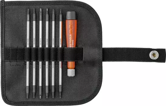PB SWISS TOOLS Набор сменных прецизионных отверток с 6 лезвиями и рукояткой в сворачивающемся футляре 513.CBB