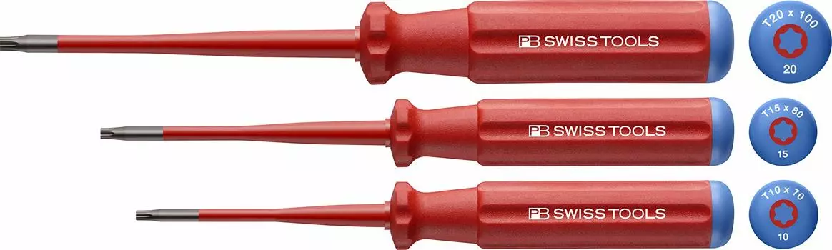 PB SWISS TOOLS PB Swiss Tools SwissGrip Classic Handle Type Insulated Hexlobe Screwdriver Set Slim Tip 3-piece 5549.SL