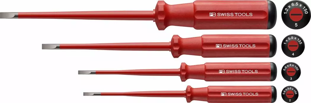 PB SWISS TOOLS Swiss Grip Classic Handle Type Slim Handle Type Набор отверток с плоским жалом, тонкий наконечник, 4 предмета, M2.5-M4 5538.SL