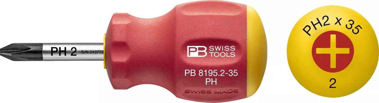 PB SWISS TOOLS Swiss Grip Stubby Phillips Screwdriver Total Length 80mm #1 8195.1-30