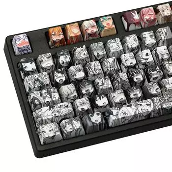 PBT 71 клавиша Ahegao Keycap Сублимационная краска в стиле аниме Keycap для клавиатуры DIY GK61 GK64 108 key