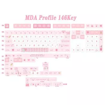 PBTKeycaps 146 Sakura Bear Theme Сублимационная розовая клавиатура Набор MAD Profile Персонализированная механическая клавиатура для девочек
