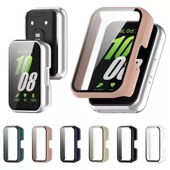 PC Watch Case Full Coverage Tempered Film Frame with Tempered Glass Anti-Fall Dustproof for Samsung Galaxy Fit 3