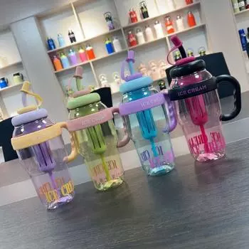 PC Water Bottle with Handle and Straw Tea Infuser Lucky Belly Cup Sports Water Bottle Daily Life зелёный/розовый