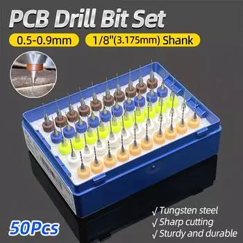 Набор сверл для печатных плат 0,5–0,9 мм, твердосплавные микросверла, хвостовик 1/8 дюйма, печатная плата, гравировальный инструмент для сверления отверстий на станке с ЧПУ, резак