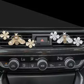 Пчела зажимы для автомобильного воздуховода Bling Flower зажимы для освежителя кондиционера автомобиля Стразы Кристалл Декор для автомобильного воздуховода Автомобильные аксессуары золотой
