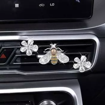 Пчела зажимы для автомобильного воздуховода Bling Flower зажимы для освежителя кондиционера автомобиля Стразы Кристалл Декор для автомобильного воздуховода Автомобильные аксессуары золотой