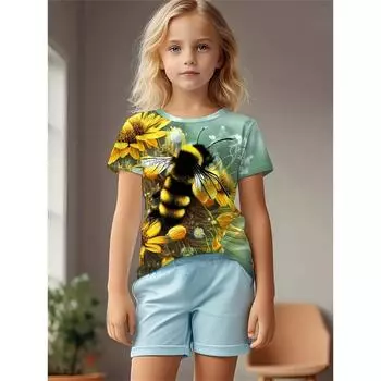 Пчела Животное Жираф 3D Принт Модные Смешные Футболки Для Девочек Летние Топы С Короткими Рукавами Футболки Повседневные Футболки Одежда Для Девочек 100