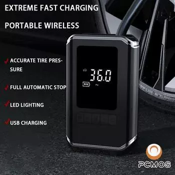PCMOS надувной насос портативный беспроводной зарядный цифровой дисплей автомобиль мотоцикл шин многофункциональный чёрный