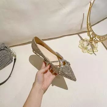 PD02 wedding shoes flat shoes crystal cross fashion pointed sequins JC women s shoes single shoes 34