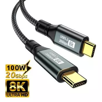 PD100W USB 3.2, 20 Гбит/с, 3 функциональных кабеля для передачи данных, кабель USB C к типу C, 8K, 60 Гц, быстрая зарядка, тип C 0.5m