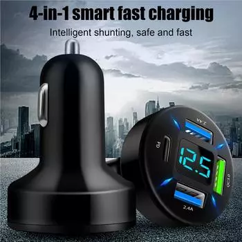 Pd20w Car Charger Quick Charge Cigarette Lighter Adapter 4-port Usb +pd Fast Charging Phone Charger For J8i5 чёрный
