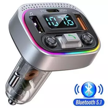 PD20W + QC3.0 Автомобильный Bluetooth Mp3-плеер Свет Автомобильный Bluetooth Hands-Free Call FM-передатчик с красочной атмосферной подсветкой
