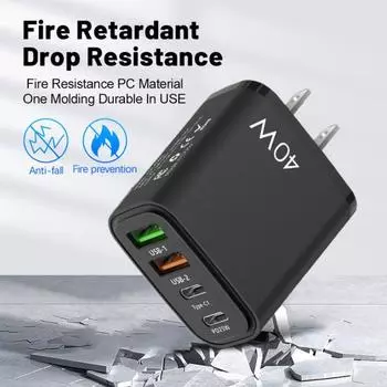 PD40W Блок зарядного устройства для телефона PD25W Type-C Двухпортовый USB Многопортовый сотовый телефон Планшет Ноутбук Fast US Plug белый