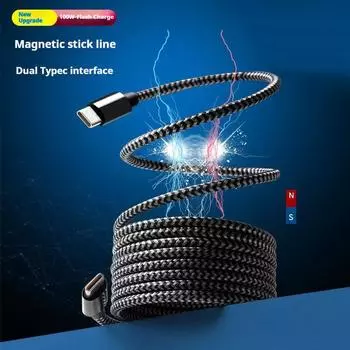 PD 100 Вт Магнитный присоска Анти намотка Тип CC к C кабель Быстрая зарядка шнур провод для Iphone 16 Samsung Huawei Xiaomi Lenovo 1m/USB-Type C