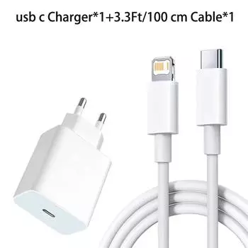 PD 20W EU быстрое зарядное устройство комплект для iPhone 14 13 12 11 Pro Max Mini Xr USB C кабель быстрая зарядка Type-C 1M кабели для передачи данных аксессуары EU-1M Charger set