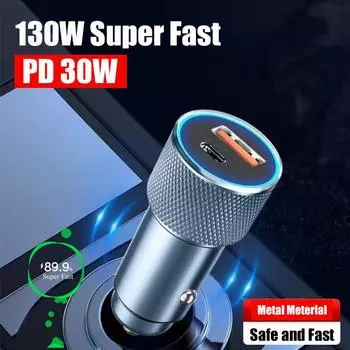 Pd 30 Вт металлическое автомобильное зарядное устройство типа C 100 Вт USB-адаптер для сверхбыстрой зарядки с дисплеем для Xiaomi Samsung Iphone 14 13 Pro Max 12 11 Car Charger