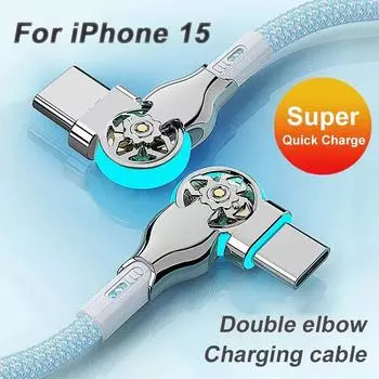 PD 30 Вт сверхбыстрый зарядный кабель с поворотом локтя на 180 градусов Кабель USB от типа C до типа C с плетеным кабелем для передачи данных из легкого цинкового сплава 1 M