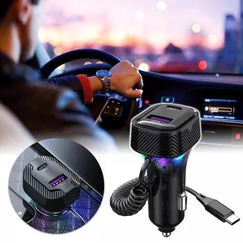 PD 30W быстрое автомобильное зарядное устройство с пружинной проволокой атмосферный свет прикуриватель конвертер 3 выхода для автомобилей 12V-24V #468740 K8