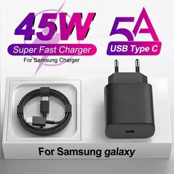 PD 45W USB C зарядное устройство быстрая зарядка для Samsung Galaxy S25 S24 S23 S22 Ultra A55 A56 оригинальный мобильный кабель для зарядки типа C телефонный адаптер EU белый