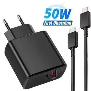 PD 50W сверхбыстрое зарядное устройство для Samsung S25 S24 S22 S23 S20 S21 Ultra A53 A54 A34 A55 A14 A73 A53 USB C к Type C кабель быстрая зарядка телефон аксессуары EU белый