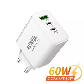 PD 60 Вт быстрое USB зарядное устройство 3 порта EU/US Plug настенное зарядное устройство адаптер для iPhone 14 13 Xiaomi Huawei Samsung USB C зарядное устройство для телефона EU Plug белый