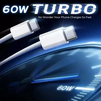 PD 60W USB C Fast Charger Cable For iPhone 15 Pro Max Samsung S24 Ultra Weaving Charging Data Line Accessories серый