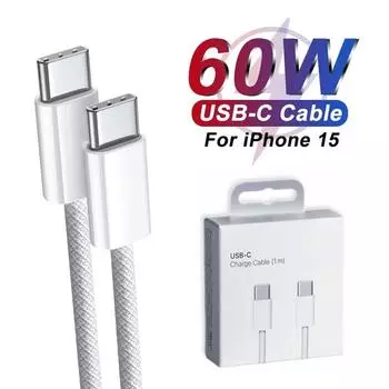 PD 60W USB C - USB C зарядный кабель для iPhone 15 Pro Max 15 Plus Samsung Xiaomi Moto плетеный провод быстрая зарядка кабель типа C 2 м 1m