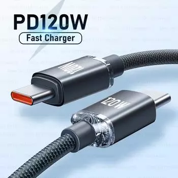 PD 6A 120W USB-C на USB C кабель для iPhone 15 Pro Max 16 Plus Xiaomi Redmi Samsung быстрое зарядное устройство Type-C на Type C кабель для передачи данных 0.25