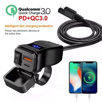 PD Dual QC3.0 USB зарядное устройство для мотоцикла быстрая зарядка с вольтметром термометром цифровой дисплей зарядное устройство для мобильного телефона гнездо