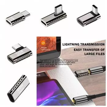PD Fast Charging Type C Adapter Type C 4.0 to USB Type C 20Gbps Charge Adapter Computer Sidebend
