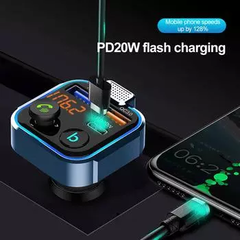 PD+QC3.0 Bluetooth 5.0 FM-передатчик автомобильный громкой связи аудиомодулятор 38 Вт двойной USB телефон зарядное устройство адаптер светодиодный атмосферный свет